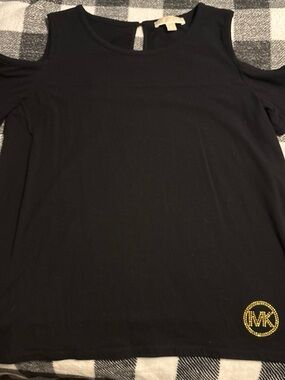 Michael Kors Black Cold-Shoulder Logo Top